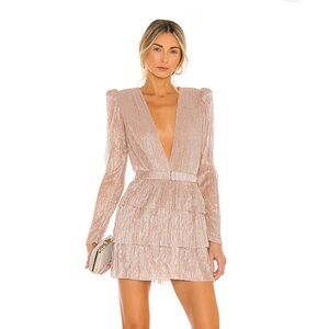 Sabina Musayev x Revolve carry mini tier metallic long sleeve dress blush size S